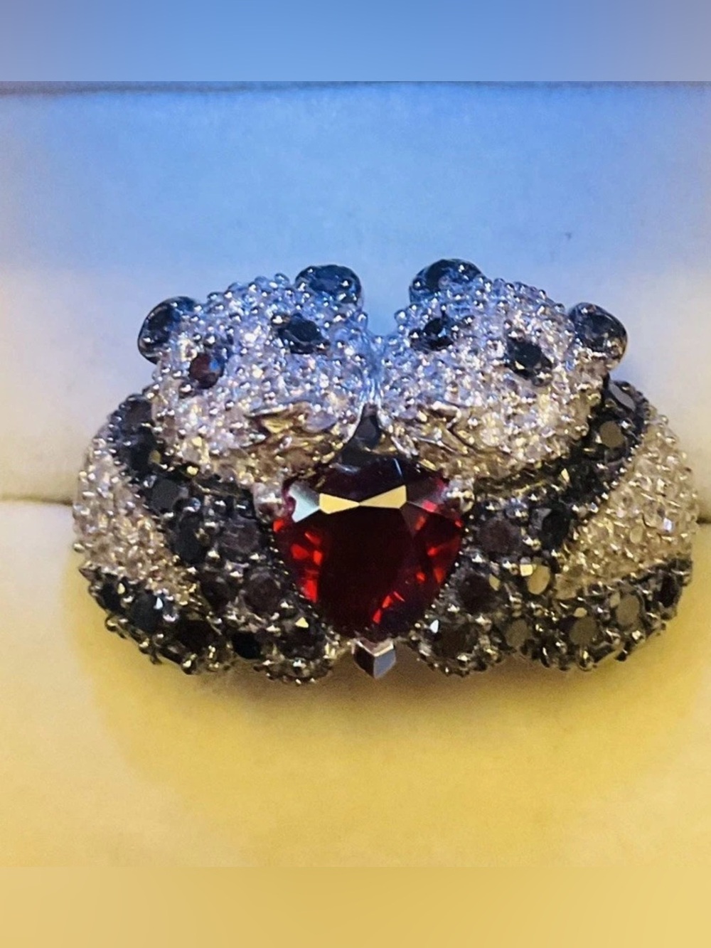 14K WG Double Panda Diamond Garnet Ring Size 5 w/ $2200 Appraisal ShopNBC 8g